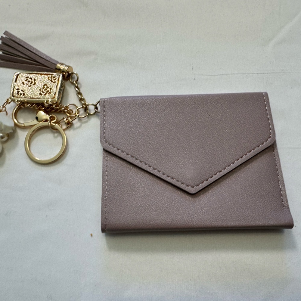Women's Compact Card Holder with Tassel Keychain - Lavender